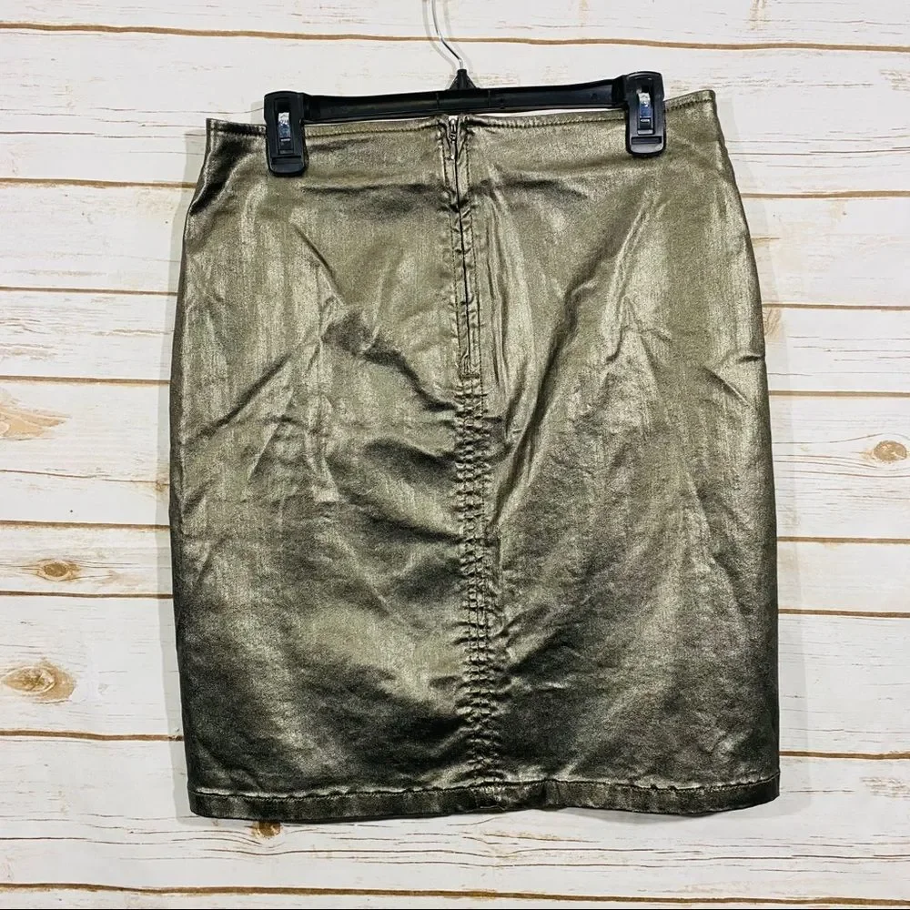 New Women's Zara metallic green pencil drawstring skirt size S